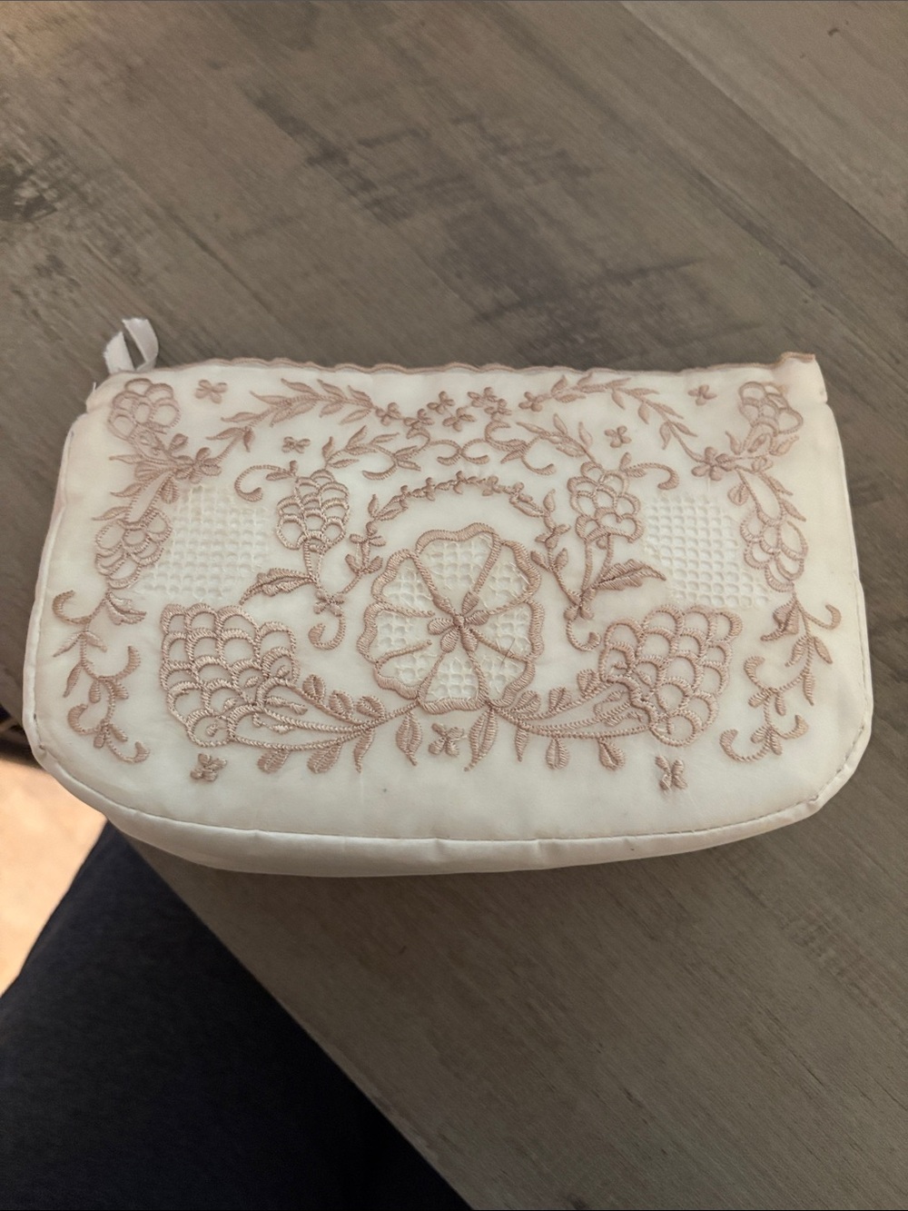 Embroidered vintage style Cream Cosmetic Pouch